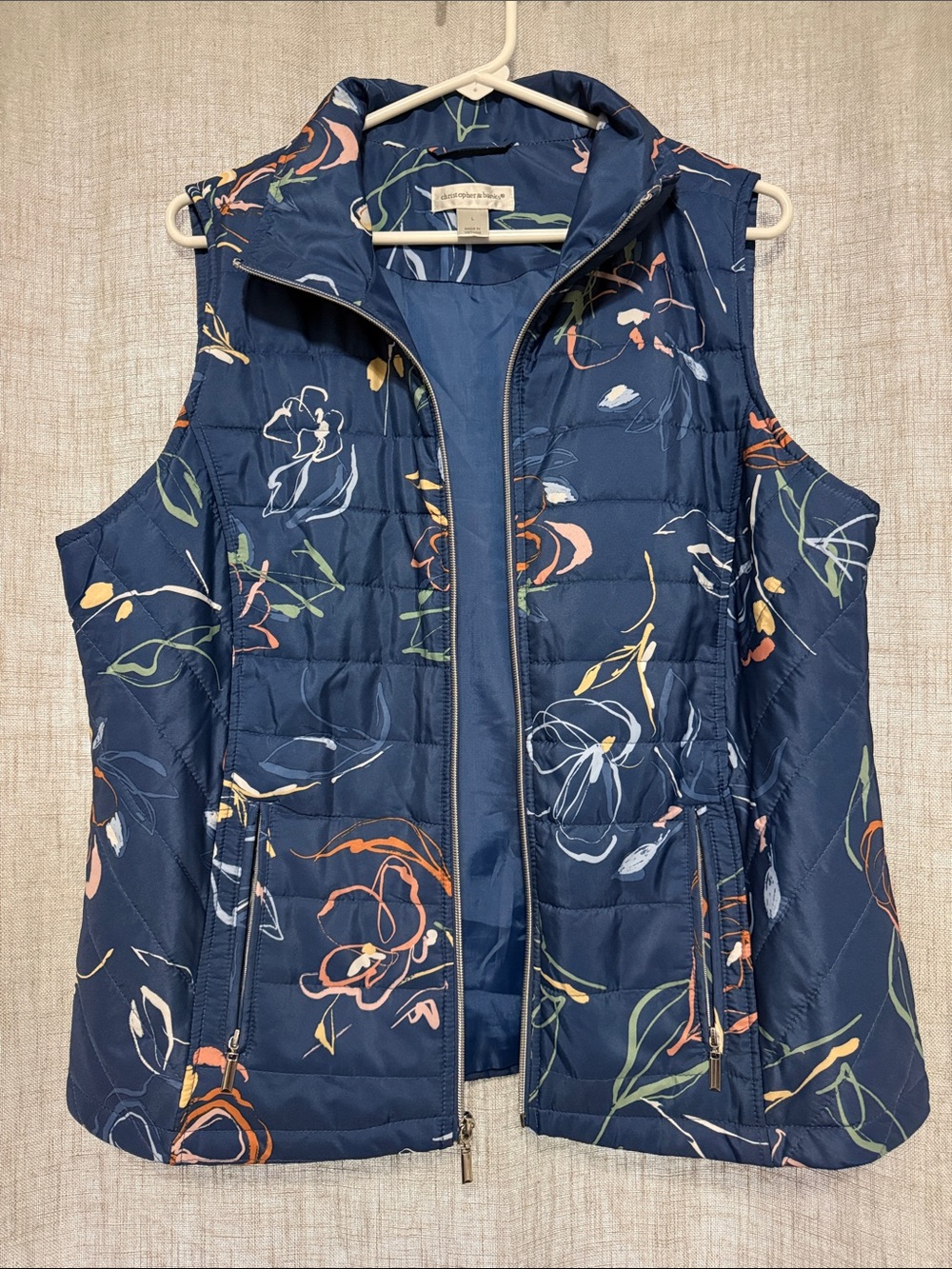 Christopher & Banks Women's Blue Floral Quilted Puffer Vest - Picture 7 of 10